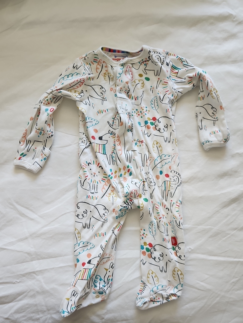 Magnetic Me White Footed One-Piece Pajamas with Multicolor Animal Print